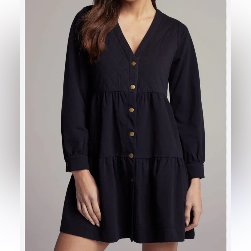Sundays by WeAreSundays Clifton Black‎ Snap Front Long Sleeve Quilted Mini Dress